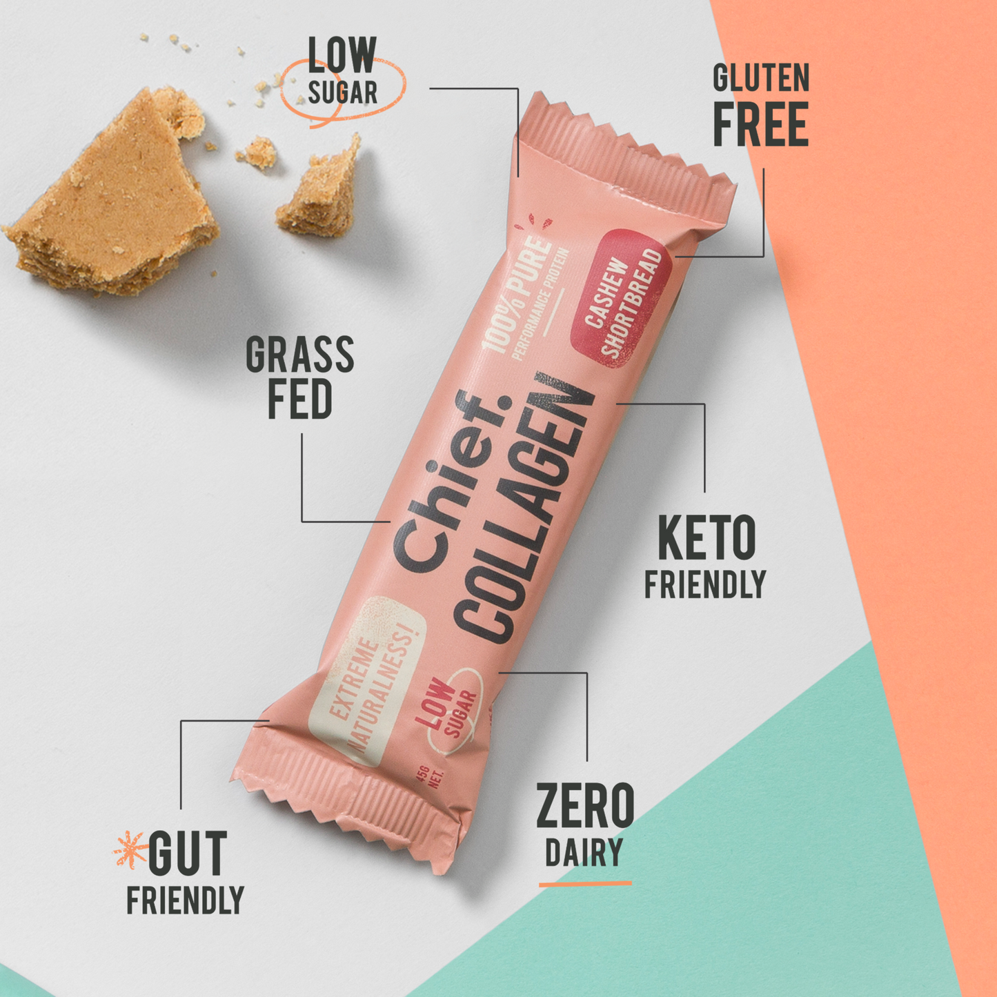 Chief Collagen Cashew Shortbread Bars (12 pack)