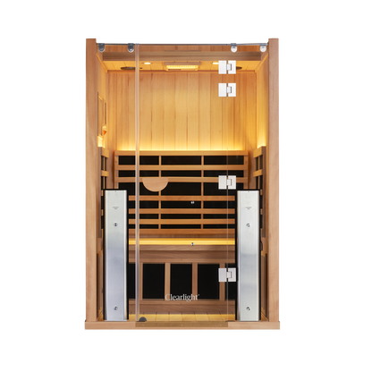 Sanctuary 2 Person Pro infrared sauna, glass door and interior