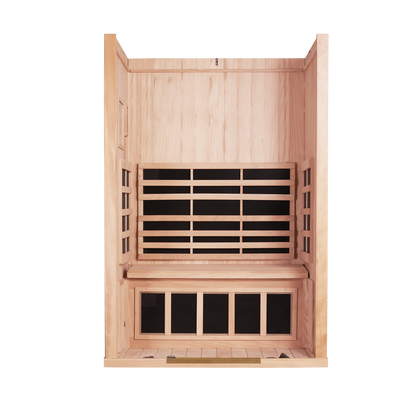 Sanctuary 2 Person Pro infrared sauna, interior heater panels and bench