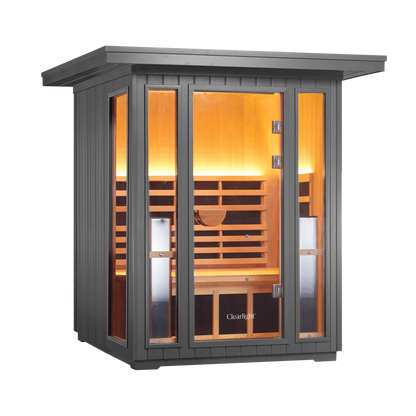 Sanctuary Outdoor 2 Person Sauna, front view with glass door
