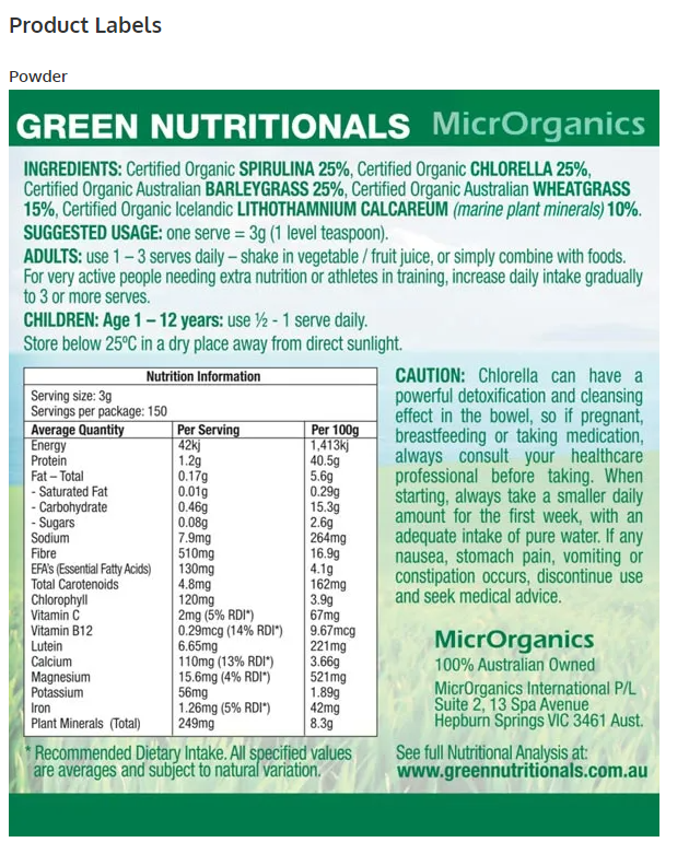 Green Nutritionals Organic Green Superfoods Powder